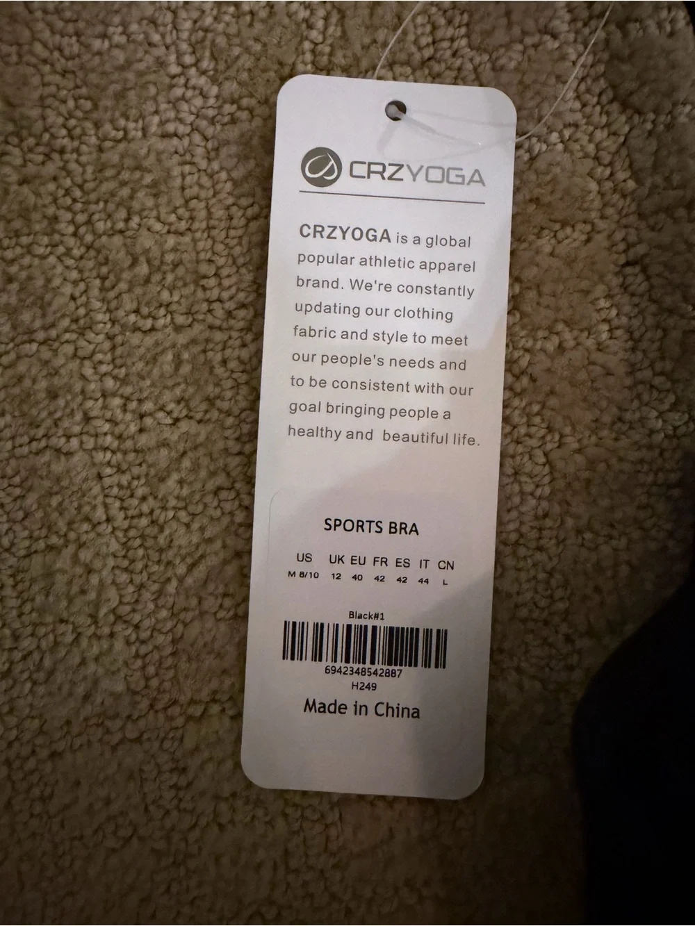 CRZ YOGA Black Sports Bra Tag - Brand Label